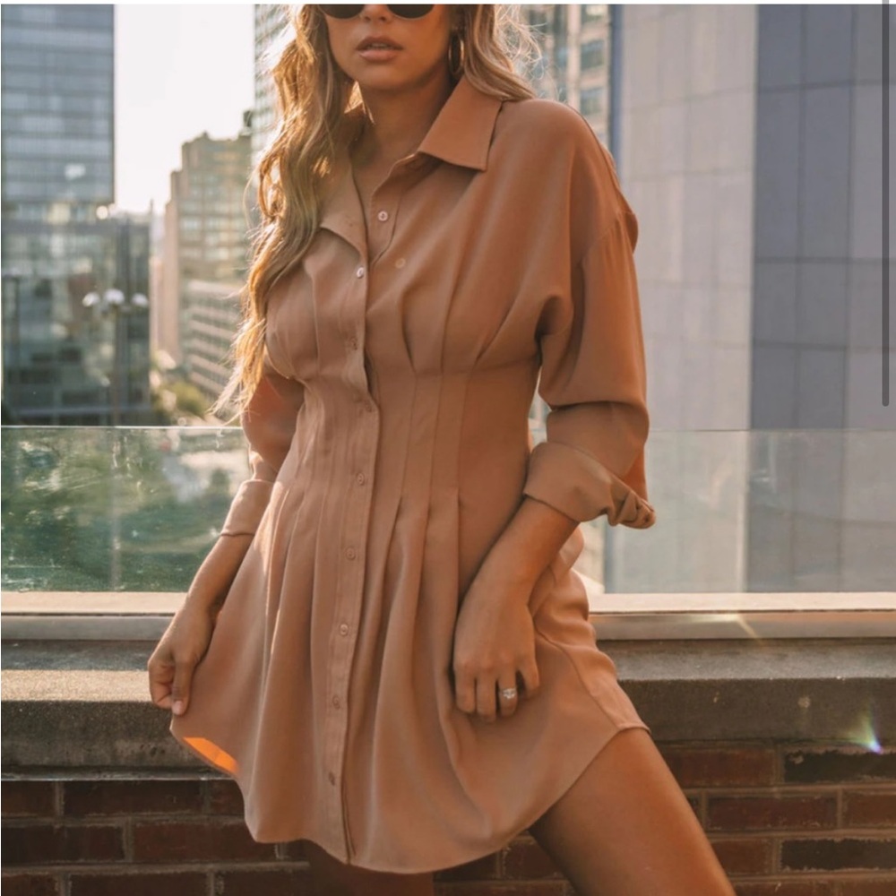 Tan corset shirt dress